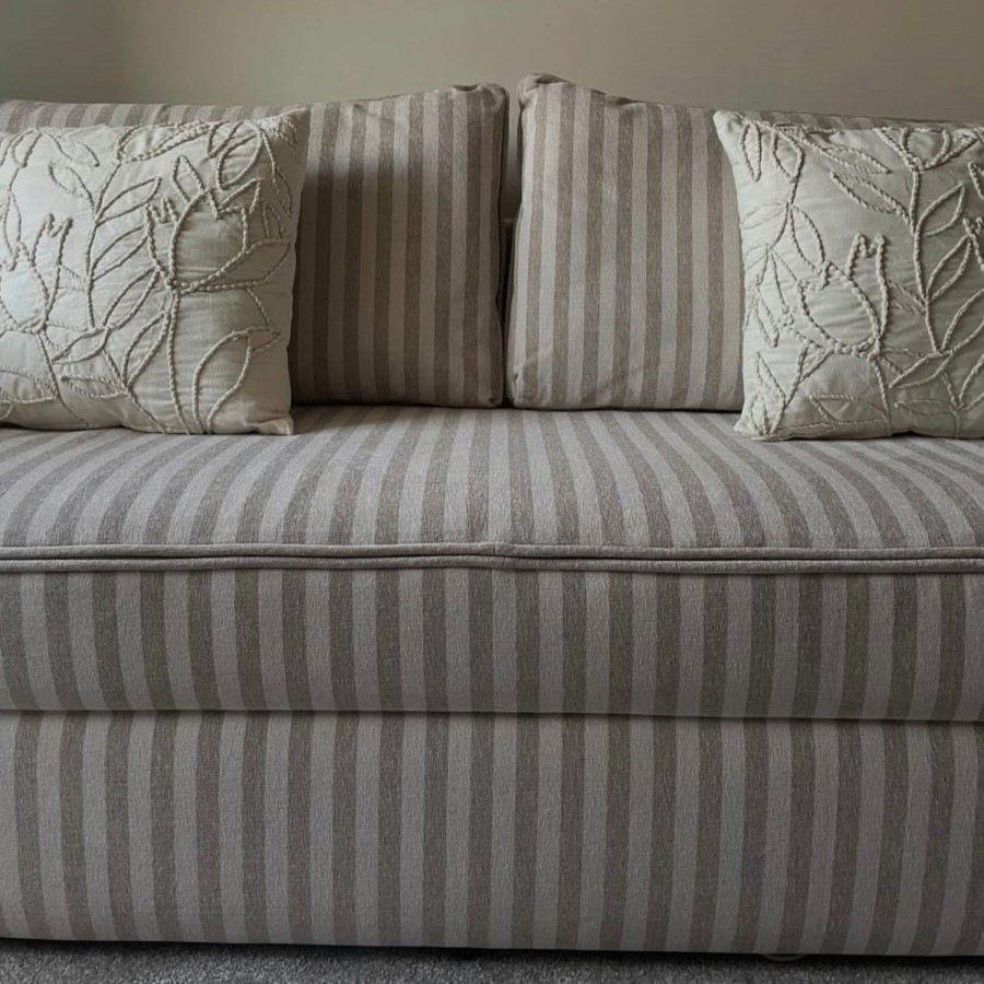 3 Seater Pull-Out Sofa Bed with Storage in Beige Striped Chenille - Gaia