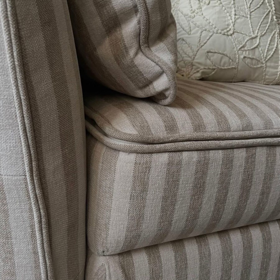 3 Seater Pull-Out Sofa Bed with Storage in Beige Striped Chenille - Gaia