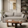 3 Seater Pull-Out Sofa Bed with Storage in Beige Striped Chenille - Gaia