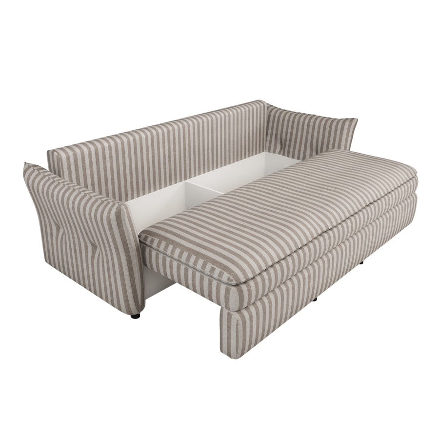 3 Seater Pull-Out Sofa Bed with Storage in Beige Striped Chenille - Gaia