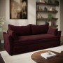 3 Seater Pull-Out Sofa Bed with Storage in Burgundy Velvet - Gaia