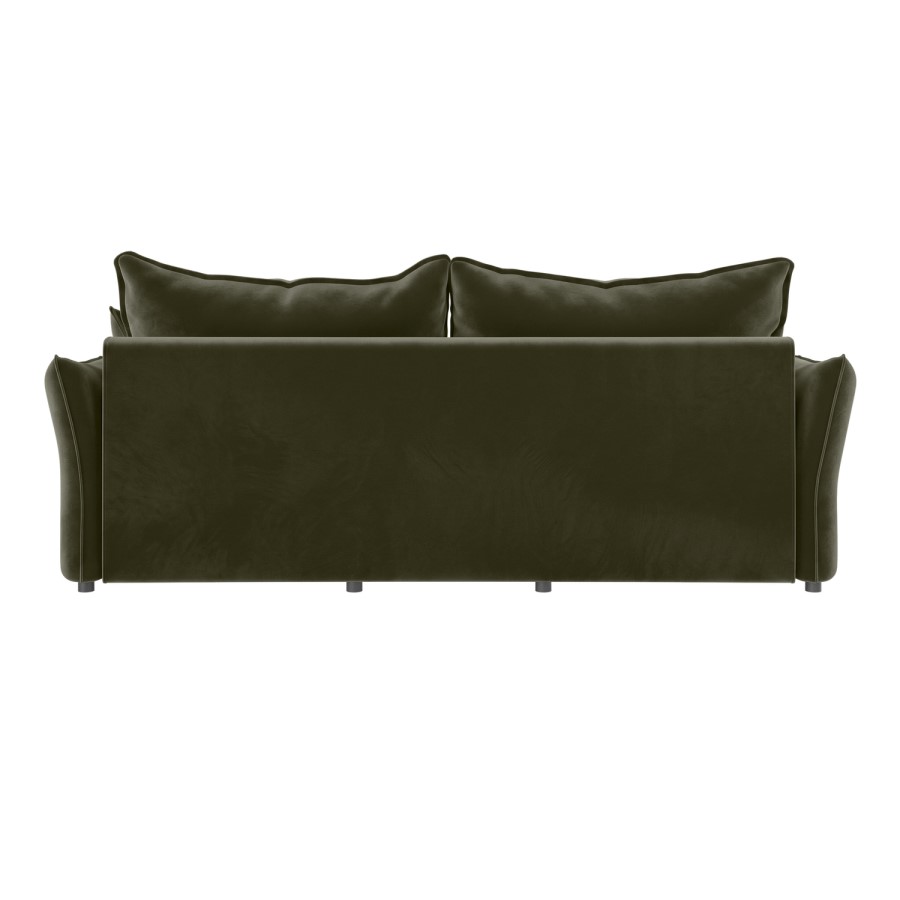3 Seater Pull-Out Sofa Bed with Storage in Khaki Green Velvet - Gaia
