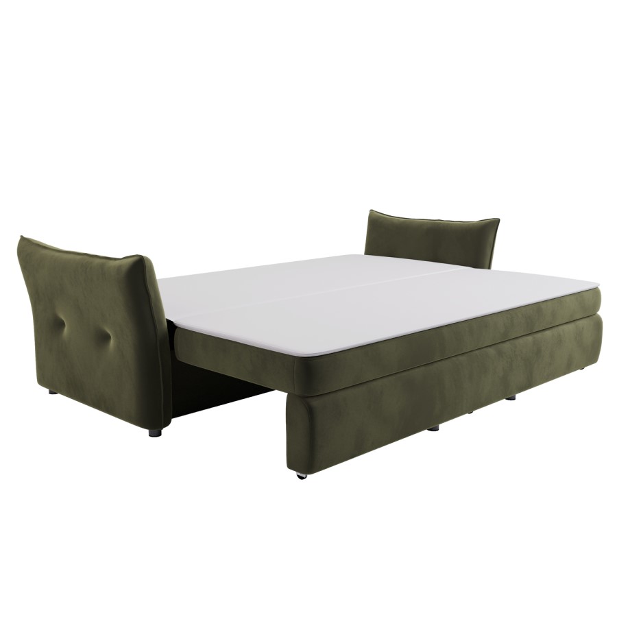 3 Seater Pull-Out Sofa Bed with Storage in Khaki Green Velvet - Gaia
