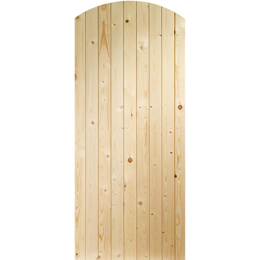 Wooden Pine Ledged &amp; Braced Arched Top Garden Gate - Unfinished 1981 x 915 x 44 mm - XL Joinery