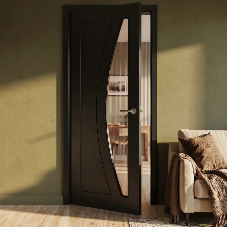 Internal Black Glazed Door with Reeded Glass - Pre-Finished - 1981 x 762 x 35mm - Salerno - XL Joinery