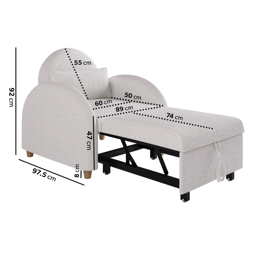 Pull-Out Single Chair Bed in Beige Boucle - Gene