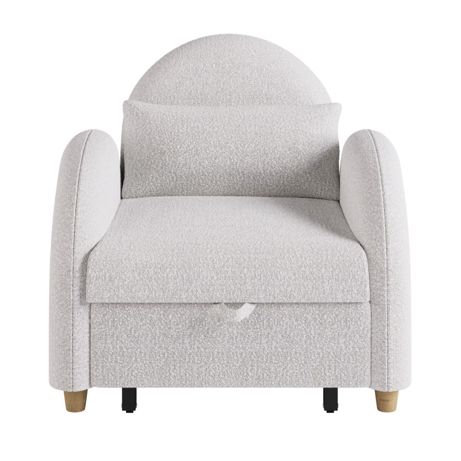 Pull-Out Single Chair Bed in Beige Boucle - Gene