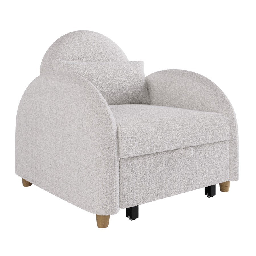 Pull-Out Single Chair Bed in Beige Boucle - Gene