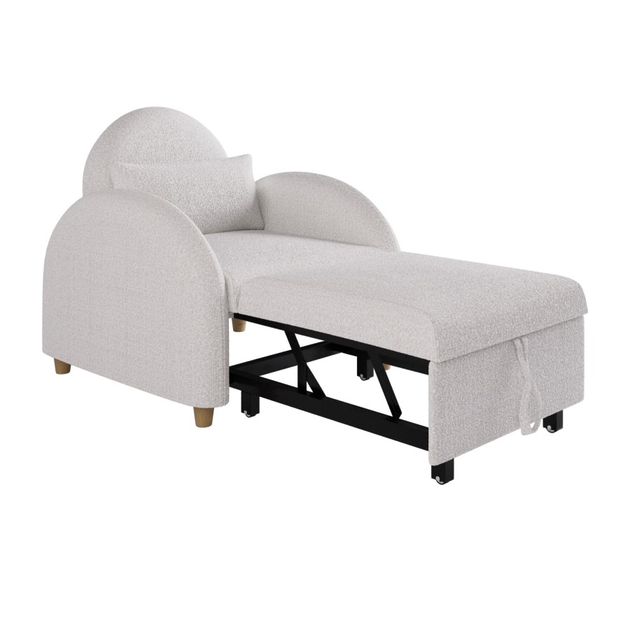 Pull-Out Single Chair Bed in Beige Boucle - Gene