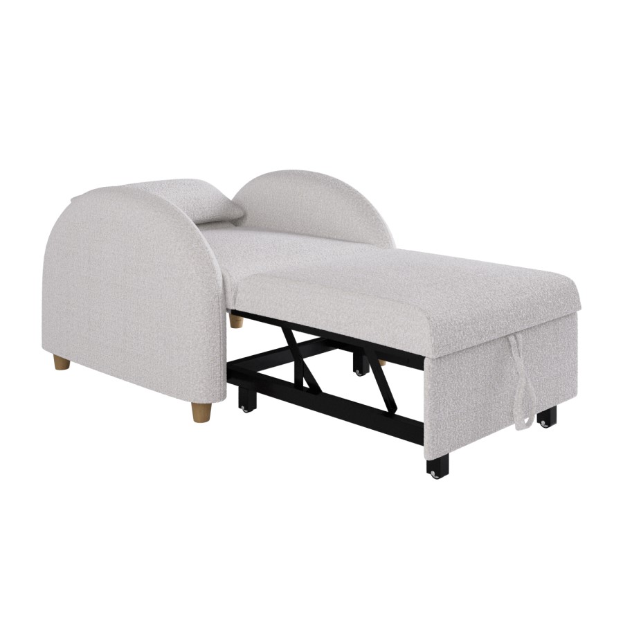 Pull-Out Single Chair Bed in Beige Boucle - Gene