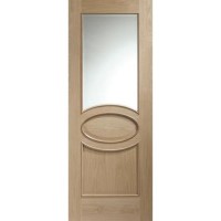 GRADE A1 - Internal Oak Half-Glazed Door with Clear Bevelled Glass - Unfinished - 1981 x 762 x 35mm - Calabria - XL Joinery