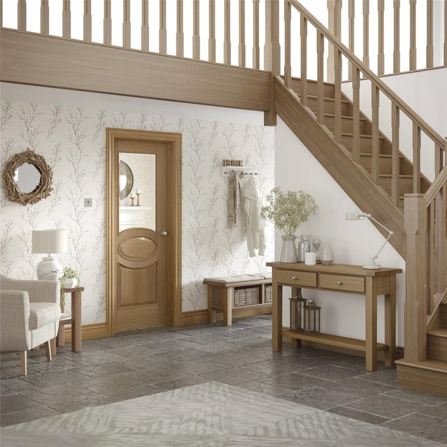 GRADE A1 - Internal Oak Half-Glazed Door with Clear Bevelled Glass - Unfinished - 1981 x 762 x 35mm - Calabria - XL Joinery