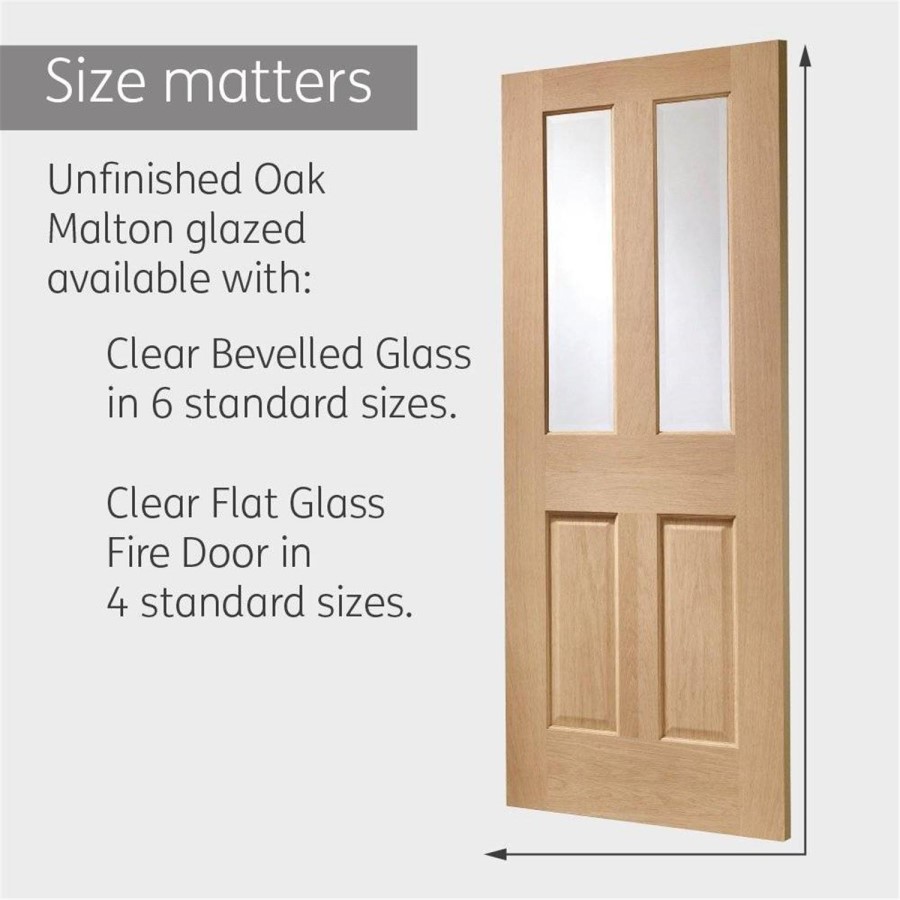 Internal Oak Glazed Victorian 4-Panel Door with Clear Bevelled Glass - Unfinished - 2040 x 826 x 40mm - Victoria - XL Joinery