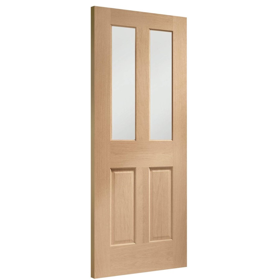 Internal Oak Glazed Victorian 4-Panel Door with Clear Bevelled Glass - Unfinished - 2040 x 826 x 40mm - Victoria - XL Joinery