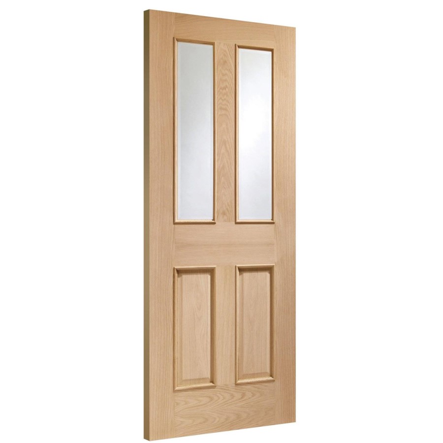 Internal Oak Glazed Victorian 4-Panel Door with Clear Bevelled Glass and Raised Mouldings - Unfinished - 2040 x 926 x 40mm - Victoria - XL Joinery