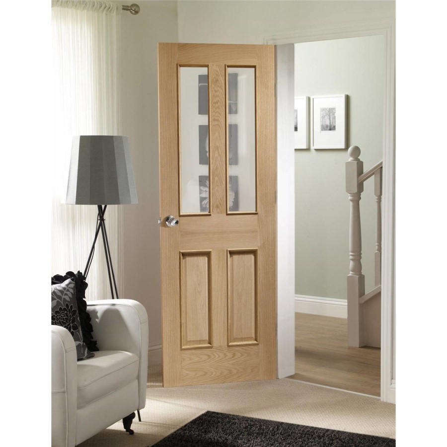 Internal Oak Glazed Victorian 4-Panel Door with Clear Bevelled Glass and Raised Mouldings - Unfinished - 2040 x 926 x 40mm - Victoria - XL Joinery