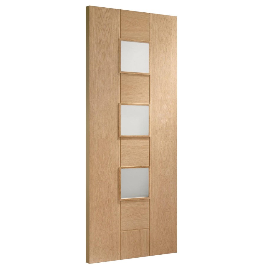 Internal Oak 3-Light Door with Frosted Glass - Unfinished - 2040 x 726 x 40mm - Messina - XL Joinery
