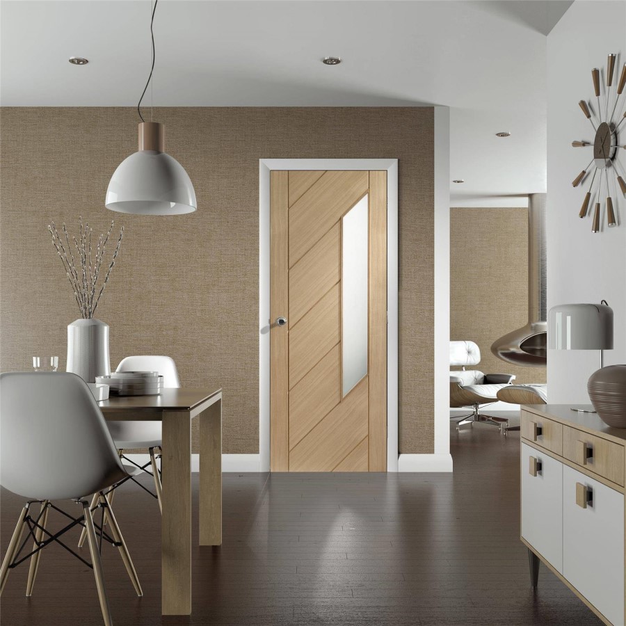 Internal Oak Glazed 1-Light Door with Frosted Glass - Unfinished - 2040 x 926 x 40mm - Monza - XL Joinery