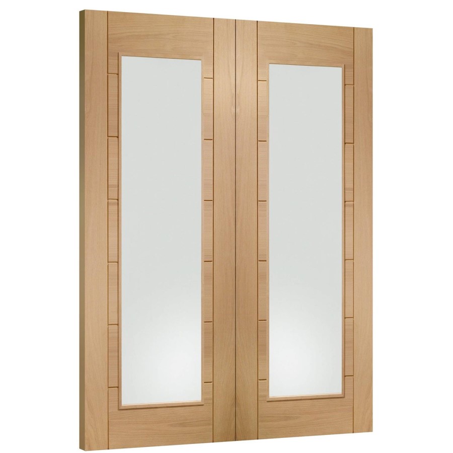 Internal Oak Fully-Glazed Rebated French Doors with Clear Glass - Unfinished - 1981 x 1067 x 40mm - Palermo - XL Joinery