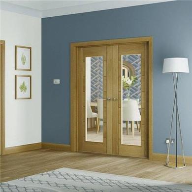 Internal Oak Fully-Glazed Rebated French Doors with Clear Glass - Unfinished - 1981 x 1067 x 40mm - Palermo - XL Joinery