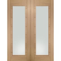 Internal Oak Fully-Glazed Rebated French Doors with Clear Glass - Unfinished - 1981 x 1372 x 40mm - Palermo - XL Joinery