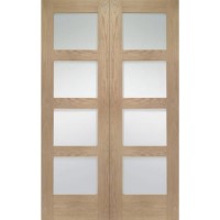 Internal Oak Glazed 4-Panel Shaker Rebated French Doors with Clear Glass - Unfinished - 1981 x 1372 x 40mm - 4 Light - XL Joinery