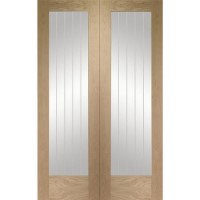 Internal Oak Fully-Glazed Cottage Rebated French Doors with Clear Etched Glass - Unfinished - 1981 x 1372 x 40mm - Suffolk - XL Joinery