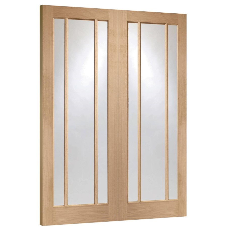 Internal Oak Glazed Rebated French Doors with Clear Glass - Unfinished - 1981 x 1524 x 40mm - Worcester - XL Joinery