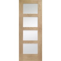 Internal Oak Glazed 4-Panel Shaker FD30 Fire Door with Clear Glass - Unfinished - 1981 x 686 x 44mm - 4 Light - XL Joinery