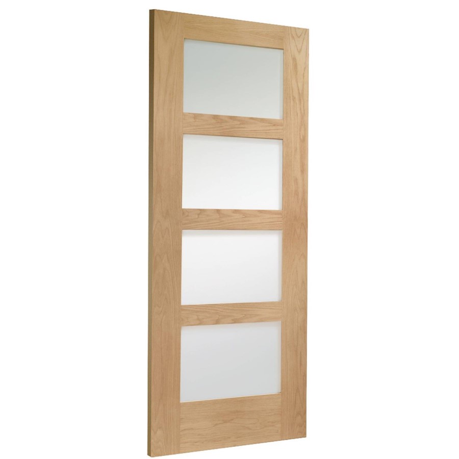 Internal Oak Glazed 4-Panel Shaker Door with Clear Glass - Unfinished - 2040 x 626 x 40mm - 4 Light - XL Joinery