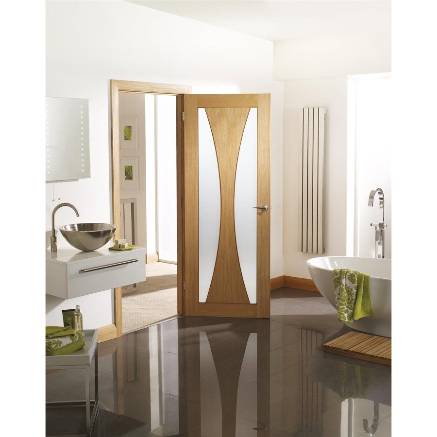 Internal Oak Glazed Door with Frosted Glass - Unfinished - 1981 x 838 x 35mm - Verona - XL Joinery