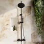 Black Thermostatic Mixer Shower Set with Rainfall-Style Curved Arm Hand Shower with Slide Rail Kit - Grace