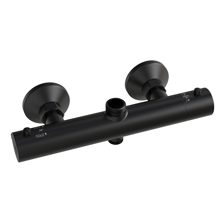 Black Thermostatic Mixer Shower Set with Rainfall-Style Curved Arm Hand Shower with Slide Rail Kit - Grace