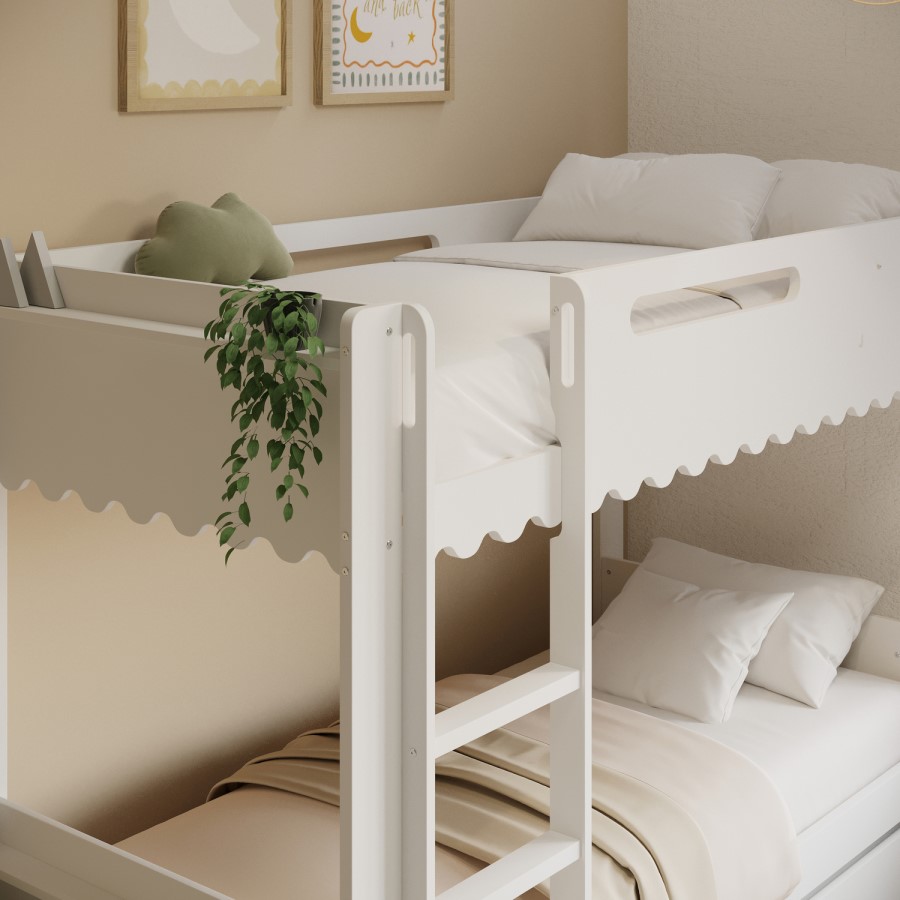 White Scalloped Triple Sleeper Bunk Bed with Trundle – Gracie