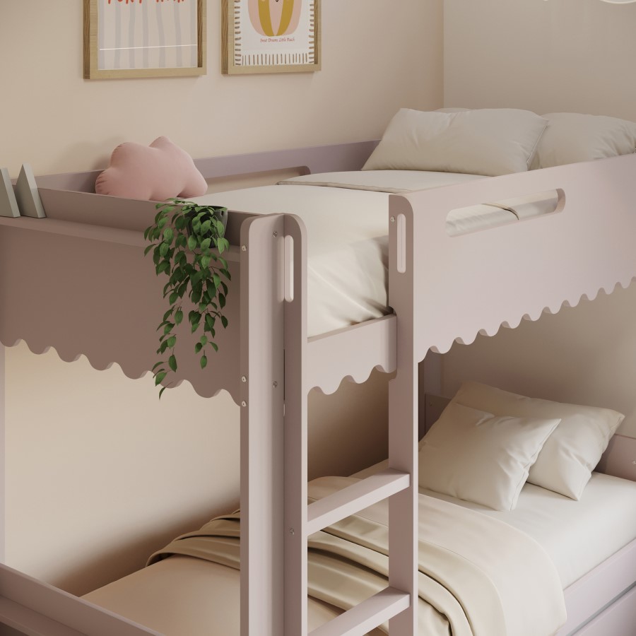 Pink Scalloped Triple Sleeper Bunk Bed with Trundle – Gracie