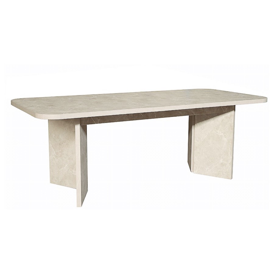 Large Rectangular Beige Marble Effect Extendable Dining Table Set with 6 Mink Velvet Chairs - Seats 6 - Geneva