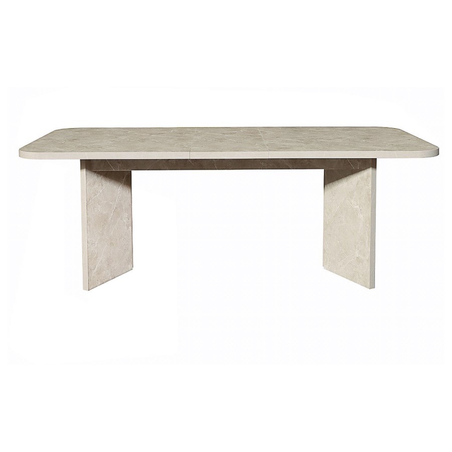 Large Rectangular Beige Marble Effect Extendable Dining Table Set with 6 Mink Velvet Chairs - Seats 6 - Geneva