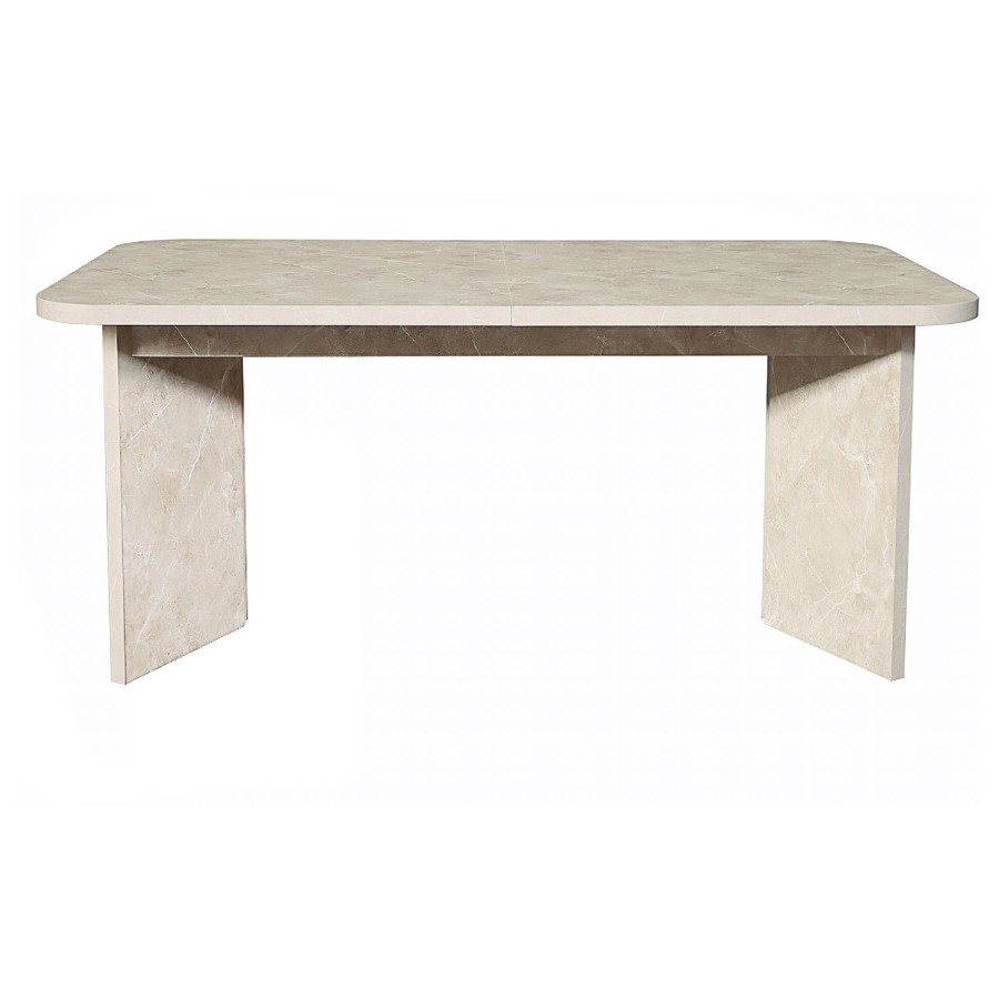 Large Rectangular Beige Marble Effect Extendable Dining Table Set with 6 Mink Velvet Chairs - Seats 6 - Geneva