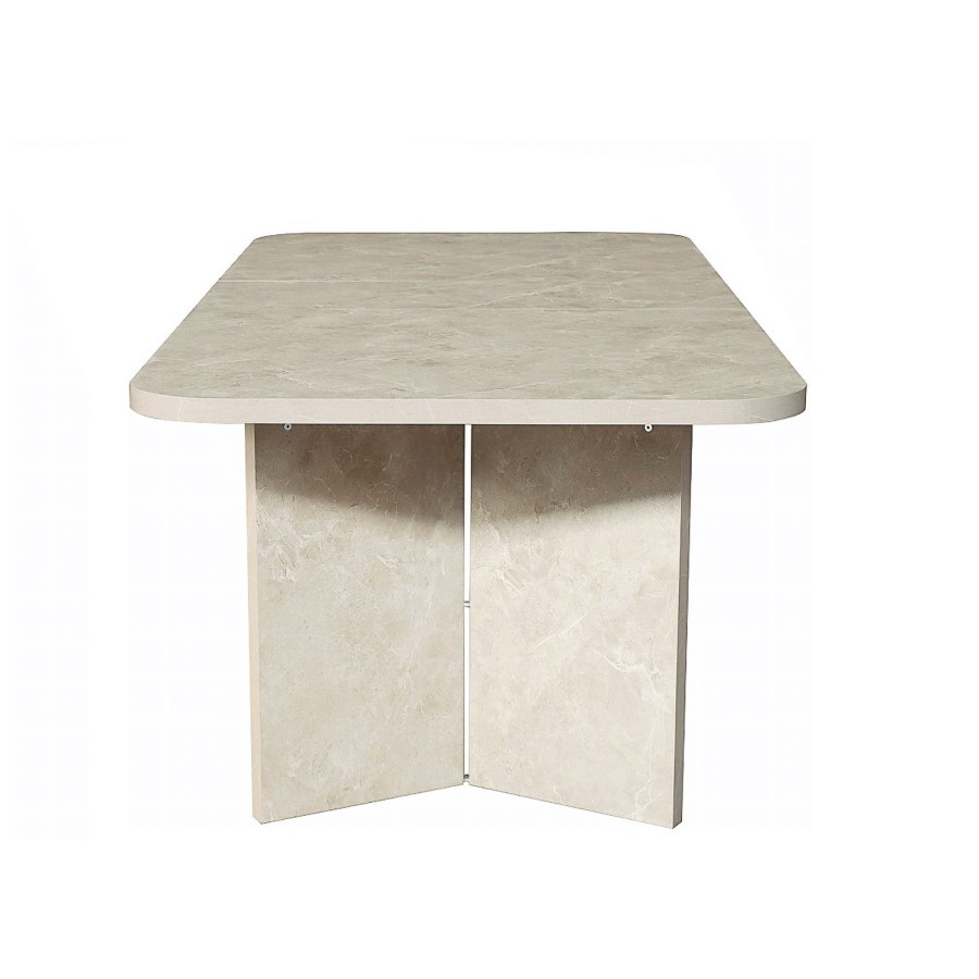 Large Rectangular Beige Marble Effect Extendable Dining Table Set with 6 Mink Velvet Chairs - Seats 6 - Geneva