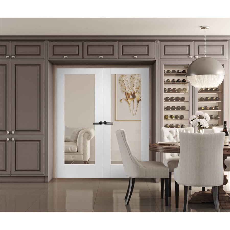 Internal White Primed Fully-Glazed Rebated French Doors with Clear Glass - 1981 x 1220 x 40mm - Pattern 10 - XL Joinery