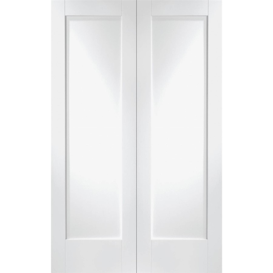 Internal White Primed Fully-Glazed Rebated French Doors with Clear Glass - 1981 x 1220 x 40mm - Pattern 10 - XL Joinery