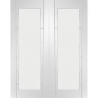 Internal White Primed Fully-Glazed Rebated French Doors with Clear Glass - 1981 x 1168 x 40mm - Palermo - XL Joinery