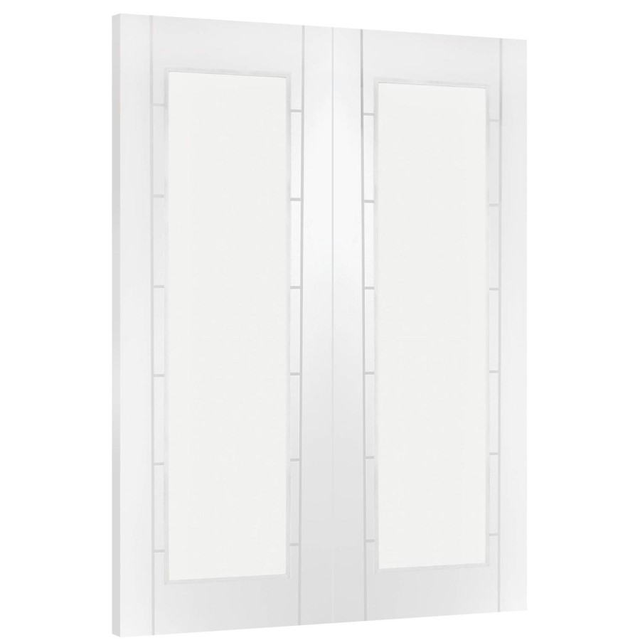 Internal White Primed Fully-Glazed Rebated French Doors with Clear Glass - 1981 x 1168 x 40mm - Palermo - XL Joinery