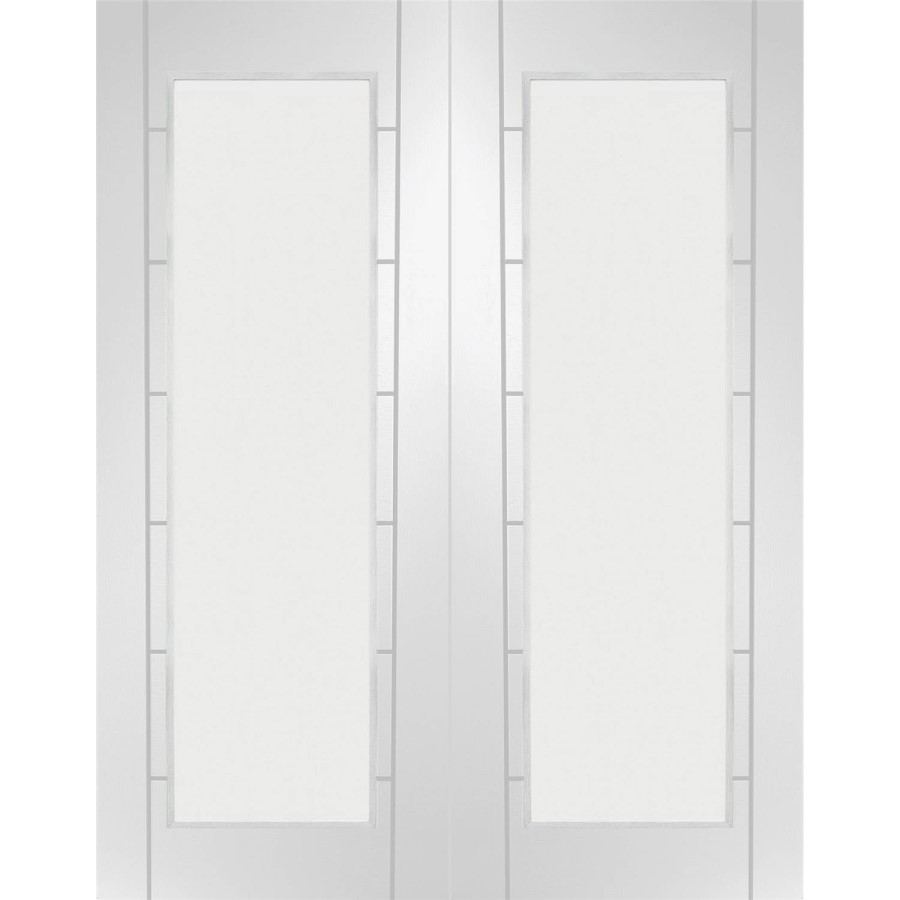 Internal White Primed Fully-Glazed Rebated French Doors with Clear Glass - 1981 x 1168 x 40mm - Palermo - XL Joinery