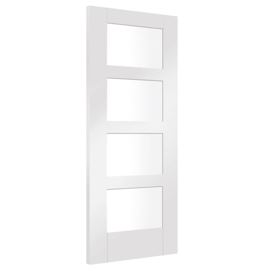 Internal White Primed Glazed 4-Panel Shaker FD30 Fire Door with Clear Glass - 1981 x 686 x 44mm - 4 Light - XL Joinery
