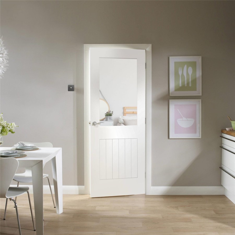 Internal White Primed Half-Glazed Cottage Door with Clear Glass - 2040 x 826 x 40mm - Suffolk - XL Joinery