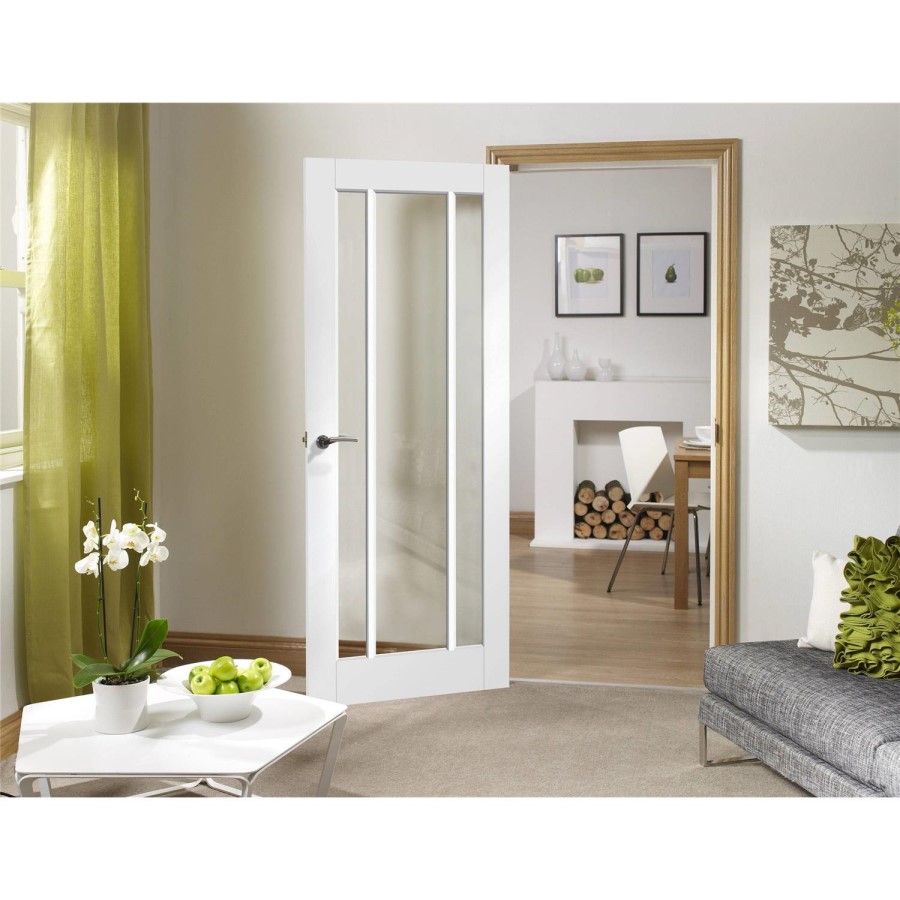 Internal White Primed Glazed 3-Panel FD30 Fire Door with Clear Glass - 1981 x 838 x 44mm - Worcester - XL Joinery