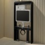 Black Glass Cabinet with Cistern, Frame & Pneumatic Dual Flush Button for Wall Hung Toilets - Hako