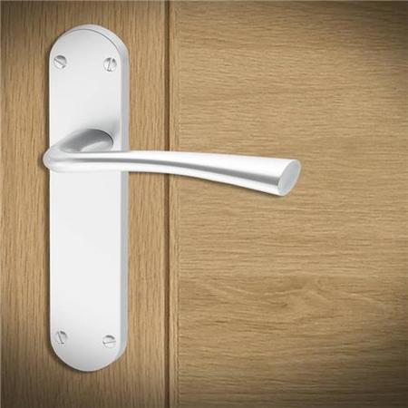 Internal Silver Satin Chrome Lever Fire Door Handle with Latch and Hinges Pack - 75mm Latch - Havel - XL Joinery