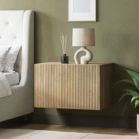 Wide Oak Floating Bedside Table with Storage - Hazel